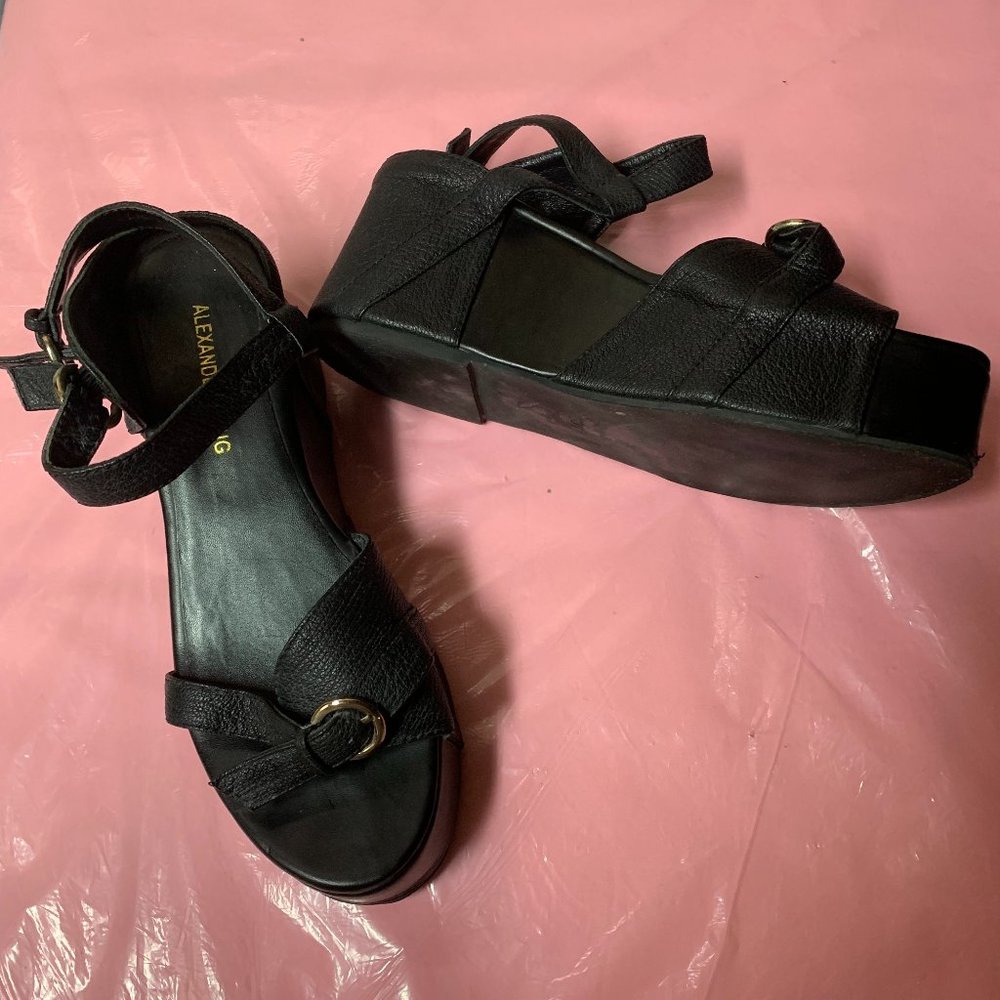 Alexander Wang Black Leather Wedge Platform Buckle Sandal Shoe Size 39